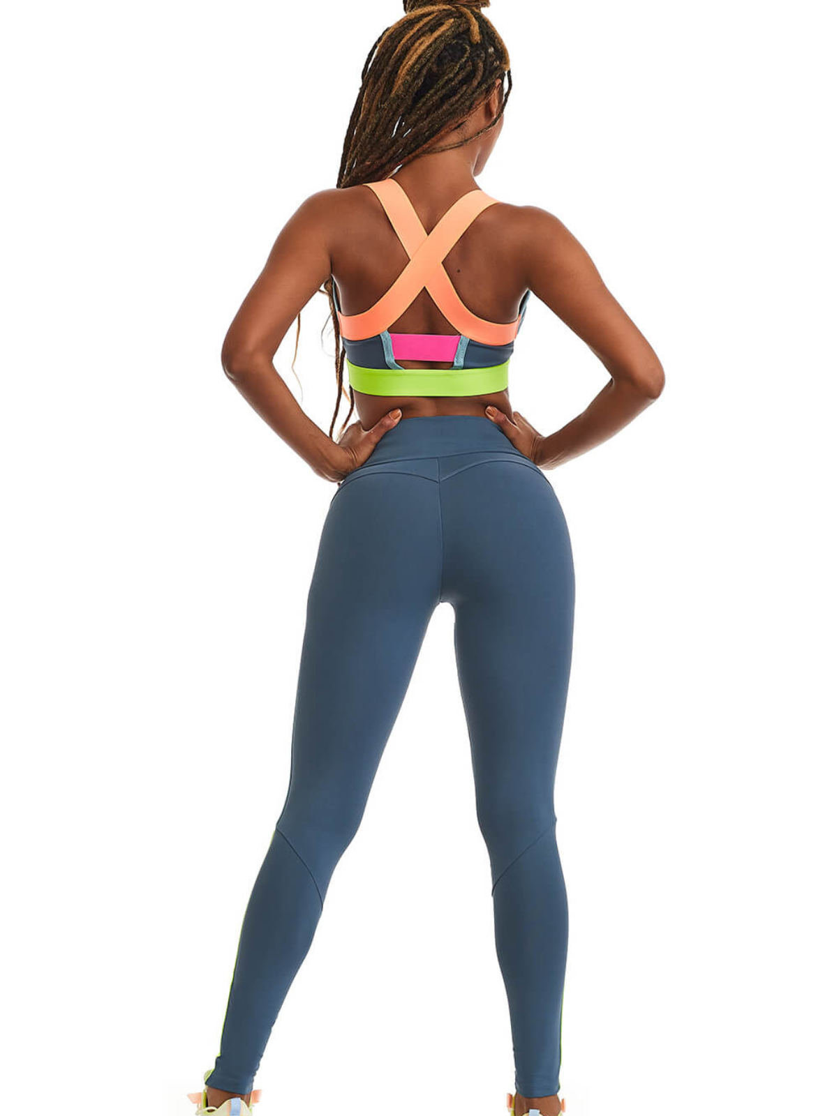 Blue and fluro ankle length leggings